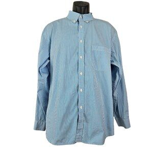 Roundtree & Yorke Mens Blue/White Striped Button-Down Shirt XL Casual Dress-Up